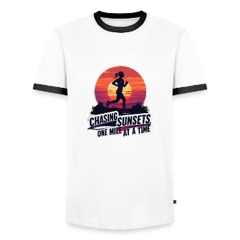 Chasing Sunsets Running Motivational Fitness - Men's Ringer Shirt - white/black - Front - AI Model Female 172 light (172cm) & AI Model Male 178 dark (178cm)