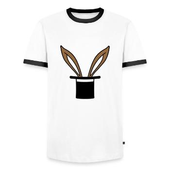 Hase Zylinder Hut Zauberer Kaninchen zaubern Trick - Männer Kontrast-T-Shirt - Weiß/Schwarz - Vorne - AI Model Female 172 light (172cm) & AI Model Male 178 dark (178cm)