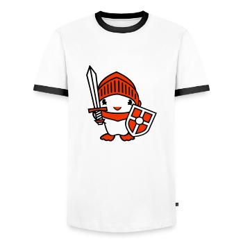 Duck Knight Armor Sword Shield Helmet Fighter - Men's Ringer Shirt - white/black - Front - AI Model Female 172 light (172cm) & AI Model Male 178 dark (178cm)