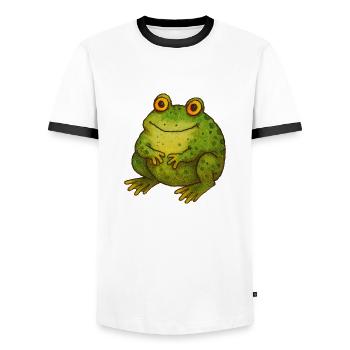 Cute Vintage Green Toad Retro Nature Art - Men's Ringer Shirt - white/black - Front - AI Model Female 172 light (172cm) & AI Model Male 178 dark (178cm)
