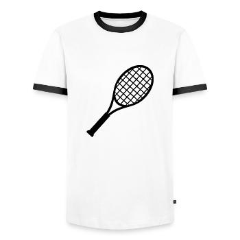 Tennis racket - Men's Ringer Shirt - white/black - Front - AI Model Female 172 light (172cm) & AI Model Male 178 dark (178cm)