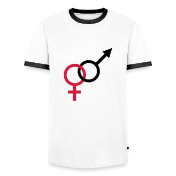 männlich weiblich - Männer Kontrast-T-Shirt - Weiß/Schwarz - Vorne - AI Model Female 172 light (172cm) & AI Model Male 178 dark (178cm)