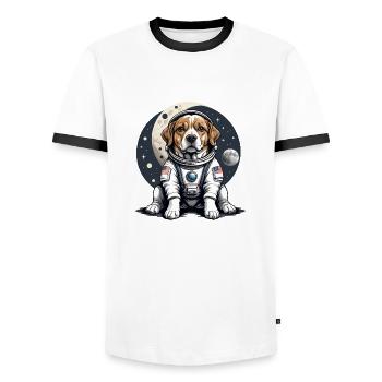 Hund Astronaut Dog Weltall Hundeliebe Geschenk - Männer Kontrast-T-Shirt - Weiß/Schwarz - Vorne - AI Model Female 172 light (172cm) & AI Model Male 178 dark (178cm)