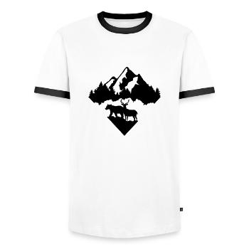 Bear, Deer, Forest and Mountains - Men's Ringer Shirt - white/black - Front - AI Model Female 172 light (172cm) & AI Model Male 178 dark (178cm)