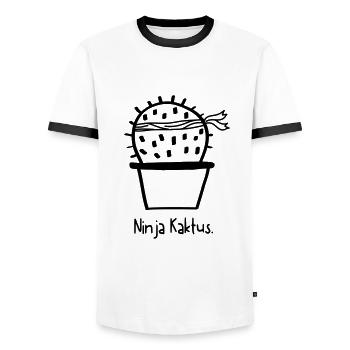 Ninja cactus - very dangerous - Men's Ringer Shirt - white/black - Front - AI Model Female 172 light (172cm) & AI Model Male 178 dark (178cm)