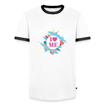 I Love Me Selbstvertrauen Ich Liebe Mich Herz - Männer Kontrast-T-Shirt - Weiß/Schwarz - Vorne - AI Model Female 172 light (172cm) & AI Model Male 178 dark (178cm)