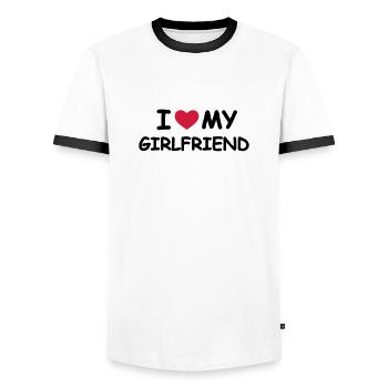 I Love My Girlfriend - T-shirt contrasté Homme - blanc/noir - Devant - AI Model Female 172 light (172cm) & AI Model Male 178 dark (178cm)