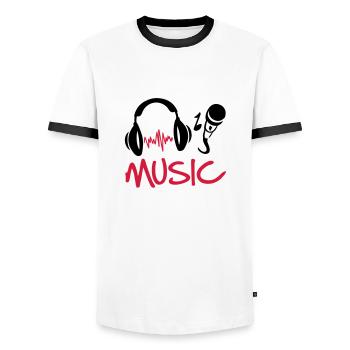 music_27 - Men's Ringer Shirt - white/black - Front - AI Model Female 172 light (172cm) & AI Model Male 178 dark (178cm)