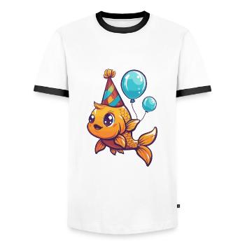 Poisson rouge anniversaire bébé - T-shirt contrasté Homme - blanc/noir - Devant - AI Model Female 172 light (172cm) & AI Model Male 178 dark (178cm)