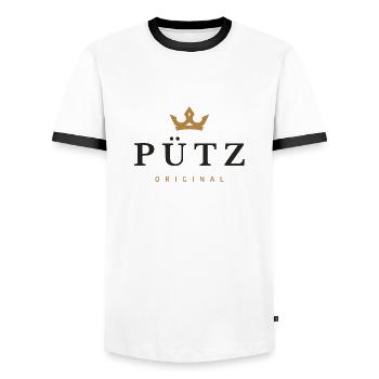 Pütz Original Familienlogo - Männer Kontrast-T-Shirt - Weiß/Schwarz - Vorne - AI Model Female 172 light (172cm) & AI Model Male 178 dark (178cm)