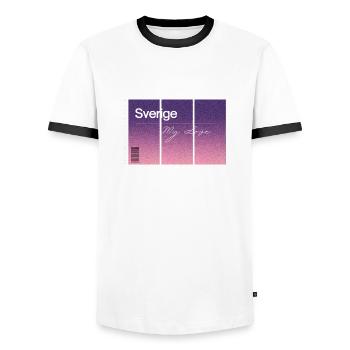 Sverige, my love. Souvenir WITH GPS data - Men's Ringer Shirt - white/black - Front - AI Model Female 172 light (172cm) & AI Model Male 178 dark (178cm)