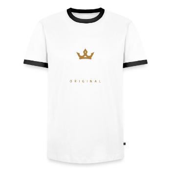 Post Original Family Logo - Men's Ringer Shirt - white/black - Front - AI Model Female 172 light (172cm) & AI Model Male 178 dark (178cm)