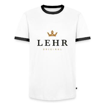 Logo original de la famille Lehr - T-shirt contrasté Homme - blanc/noir - Devant - AI Model Female 172 light (172cm) & AI Model Male 178 dark (178cm)