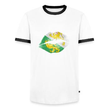 Kiss (Thurgovie) - T-shirt contrasté Homme - blanc/noir - Devant - AI Model Female 172 light (172cm) & AI Model Male 178 dark (178cm)