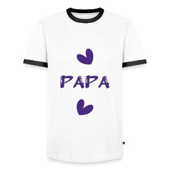 ALLES GUTE ZUM GEBURTSTAG, PAPA. PAPA. VATERTAG. ALLES GUTE ZUM GEBURTSTAG! - Männer Kontrast-T-Shirt - Weiß/Schwarz - Vorne - AI Model Female 172 light (172cm) & AI Model Male 178 dark (178cm)