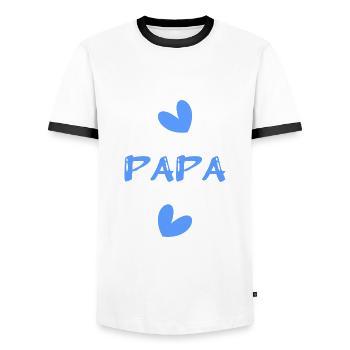 ALLES GUTE ZUM GEBURTSTAG, PAPA. PAPA. VATERTAG. ALLES GUTE ZUM GEBURTSTAG! - Männer Kontrast-T-Shirt - Weiß/Schwarz - Vorne - AI Model Female 172 light (172cm) & AI Model Male 178 dark (178cm)