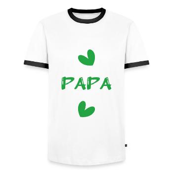 FATHER's DAY. HAPPY BIRTHDAY DAD. DAD. FEAST. HEART - Men's Ringer Shirt - white/black - Front - AI Model Female 172 light (172cm) & AI Model Male 178 dark (178cm)