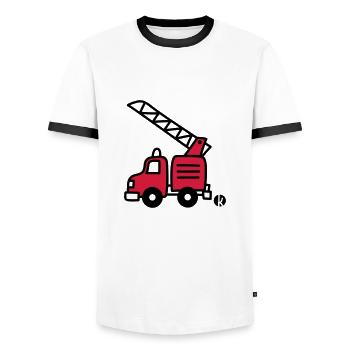 Feuerwehrauto (c) - Fire Truck - Männer Kontrast-T-Shirt - Weiß/Schwarz - Vorne - AI Model Female 172 light (172cm) & AI Model Male 178 dark (178cm)