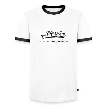 Bootsfahrt - Schiffstour - Männer Kontrast-T-Shirt - Weiß/Schwarz - Vorne - AI Model Female 172 light (172cm) & AI Model Male 178 dark (178cm)