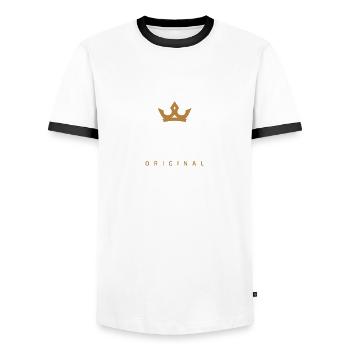 Keck Original Family Logo - Men's Ringer Shirt - white/black - Front - AI Model Female 172 light (172cm) & AI Model Male 178 dark (178cm)