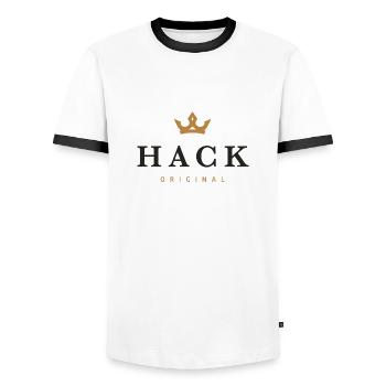 Hack Original Family Logo - Men's Ringer Shirt - white/black - Front - AI Model Female 172 light (172cm) & AI Model Male 178 dark (178cm)