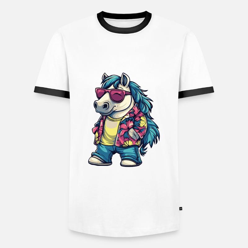 Pferd Comic Urlaub - Männer Kontrast-T-Shirt - Weiß/Schwarz