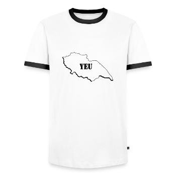 Dessin_de_YEU - T-shirt contrasté Homme - blanc/noir - Devant - AI Model Female 172 light (172cm) & AI Model Male 178 dark (178cm)