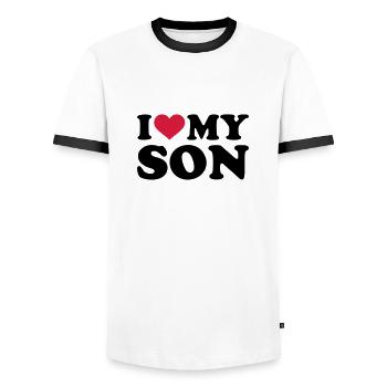 I love my son - Männer Kontrast-T-Shirt - Weiß/Schwarz - Vorne - AI Model Female 172 light (172cm) & AI Model Male 178 dark (178cm)