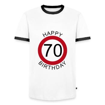 Happy Birthday 70 Panneau de signalisation pour anniversaire - T-shirt contrasté Homme - blanc/noir - Devant - AI Model Female 172 light (172cm) & AI Model Male 178 dark (178cm)