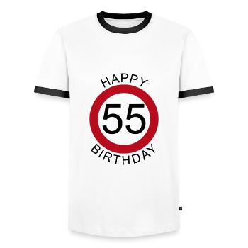 Joyeux anniversaire 55 panneau de signalisation - T-shirt contrasté Homme - blanc/noir - Devant - AI Model Female 172 light (172cm) & AI Model Male 178 dark (178cm)
