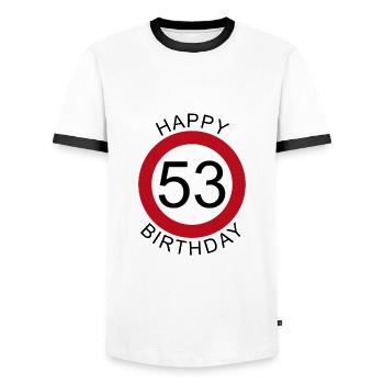 Joyeux anniversaire 53 panneau de signalisation - T-shirt contrasté Homme - blanc/noir - Devant - AI Model Female 172 light (172cm) & AI Model Male 178 dark (178cm)