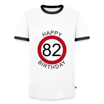 Happy Birthday 82 Verkehrsschild Geburtstag - Männer Kontrast-T-Shirt - Weiß/Schwarz - Vorne - AI Model Female 172 light (172cm) & AI Model Male 178 dark (178cm)