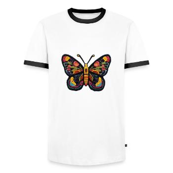 Colorful Butterfly in Embroidery Style – Boho Patc - Men's Ringer Shirt - white/black - Front - AI Model Female 172 light (172cm) & AI Model Male 178 dark (178cm)