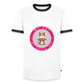Apple pie on a tortoiseshell cat - Men's Ringer Shirt - white/black - Front - AI Model Female 172 light (172cm) & AI Model Male 178 dark (178cm)