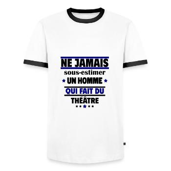 un homme qui fait du théâtre - T-shirt contrasté Homme - blanc/noir - Devant - AI Model Female 172 light (172cm) & AI Model Male 178 dark (178cm)