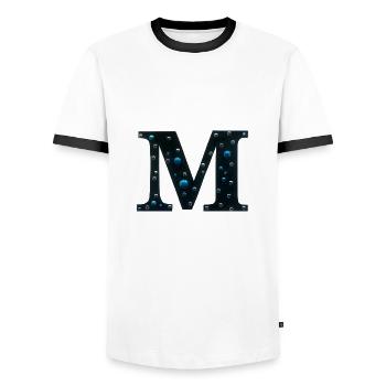 Galaxy-Themed Letter M Monogram - Men's Ringer Shirt - white/black - Front - AI Model Female 172 light (172cm) & AI Model Male 178 dark (178cm)