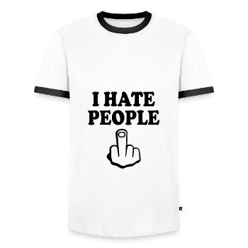 I hate people - Men's Ringer Shirt - white/black - Front - AI Model Female 172 light (172cm) & AI Model Male 178 dark (178cm)