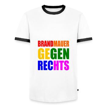 brandmauer gegen rechts - Männer Kontrast-T-Shirt - Weiß/Schwarz - Vorne - AI Model Female 172 light (172cm) & AI Model Male 178 dark (178cm)