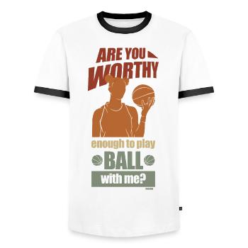 cool basketball saying - Men's Ringer Shirt - white/black - Front - AI Model Female 172 light (172cm) & AI Model Male 178 dark (178cm)