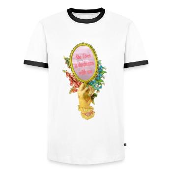 She Lives In Daydreams With Me - Men's Ringer Shirt - white/black - Front - AI Model Female 172 light (172cm) & AI Model Male 178 dark (178cm)