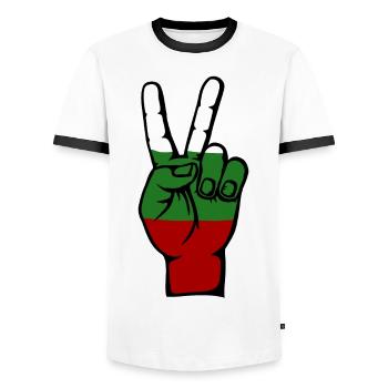 Bulgarie Drapeau Paix Victoire Symbole - T-shirt contrasté Homme - blanc/noir - Devant - AI Model Female 172 light (172cm) & AI Model Male 178 dark (178cm)