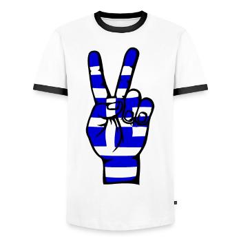 Symbole de victoire de la paix du drapeau de la Grèce - T-shirt contrasté Homme - blanc/noir - Devant - AI Model Female 172 light (172cm) & AI Model Male 178 dark (178cm)