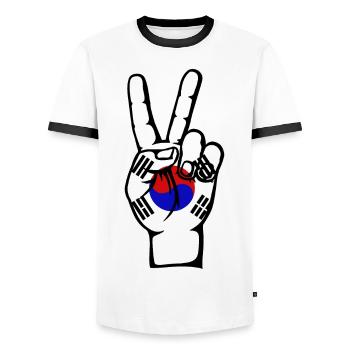Drapeau de la Corée du Sud Symbole de la Victoire de la Paix - T-shirt contrasté Homme - blanc/noir - Devant - AI Model Female 172 light (172cm) & AI Model Male 178 dark (178cm)