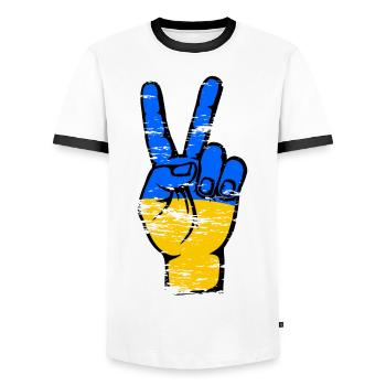 Symbole de victoire de la paix du drapeau de l’Ukraine utilisé - T-shirt contrasté Homme - blanc/noir - Devant - AI Model Female 172 light (172cm) & AI Model Male 178 dark (178cm)