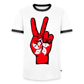 Hong Kong Flag Peace Victory Symbol - Men's Ringer Shirt - white/black - Front - AI Model Female 172 light (172cm) & AI Model Male 178 dark (178cm)