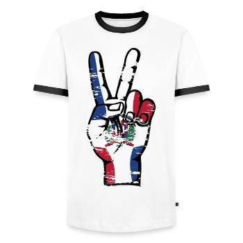 Dominikanische Republik Victory Symbol used - Männer Kontrast-T-Shirt - Weiß/Schwarz - Vorne - AI Model Female 172 light (172cm) & AI Model Male 178 dark (178cm)