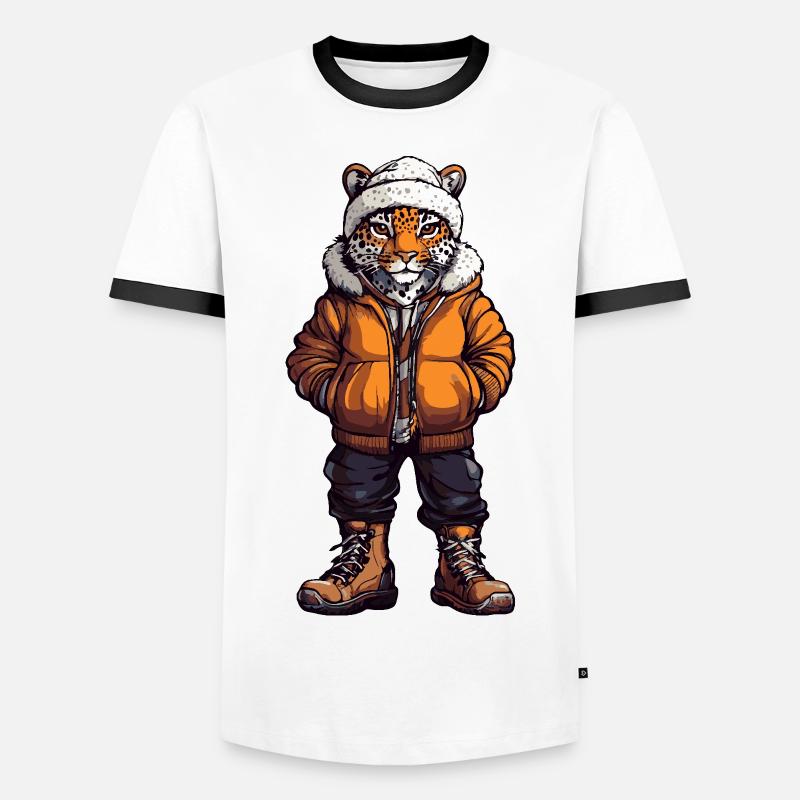 Leopard Funny Winter - Men's Ringer Shirt - white/black