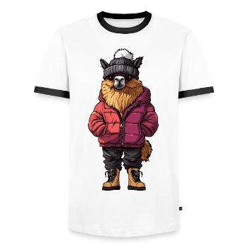 Alpaka Llama Lustig Winter - Männer Kontrast-T-Shirt - Weiß/Schwarz - Vorne - AI Model Female 172 light (172cm) & AI Model Male 178 dark (178cm)