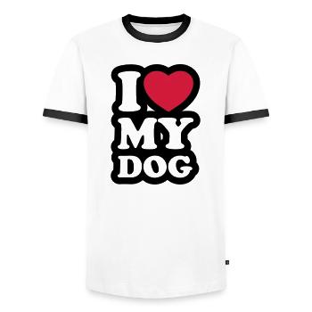 I love my dog - Ich liebe meinen Hund - Männer Kontrast-T-Shirt - Weiß/Schwarz - Vorne - AI Model Female 172 light (172cm) & AI Model Male 178 dark (178cm)