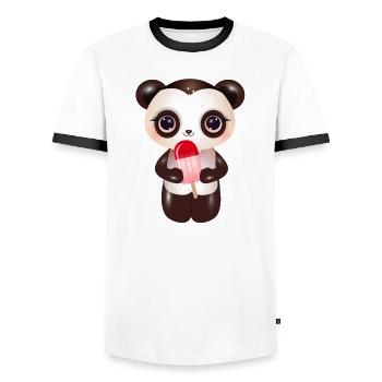 niedlicher Panda mit rotem Eis am Stil - Männer Kontrast-T-Shirt - Weiß/Schwarz - Vorne - AI Model Female 172 light (172cm) & AI Model Male 178 dark (178cm)